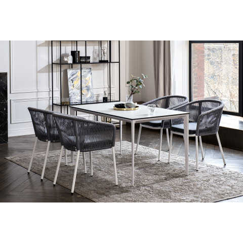 Обеденная группа Малага на 4 персоны со стульями "Марсель", каркас белый, роуп светло-серый