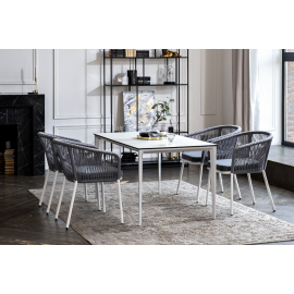 Обеденная группа Малага на 4 персоны со стульями "Марсель", каркас белый, роуп светло-серый