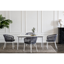 Обеденная группа Малага на 4 персоны со стульями "Марсель", каркас белый, роуп светло-серый
