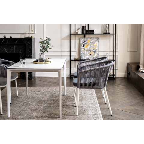 Обеденная группа Малага на 4 персоны со стульями "Марсель", каркас белый, роуп светло-серый