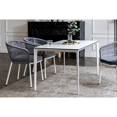 Обеденная группа Малага на 4 персоны со стульями "Марсель", каркас белый, роуп светло-серый