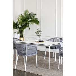 Обеденная группа Малага на 4 персоны со стульями "Марсель", каркас белый, роуп светло-серый