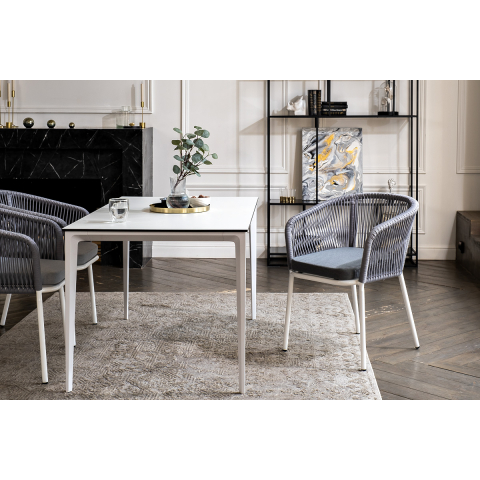 Обеденная группа Малага на 4 персоны со стульями "Марсель", каркас белый, роуп светло-серый