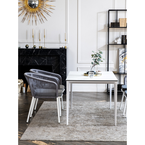 Обеденная группа Малага на 4 персоны со стульями "Марсель", каркас белый, роуп светло-серый