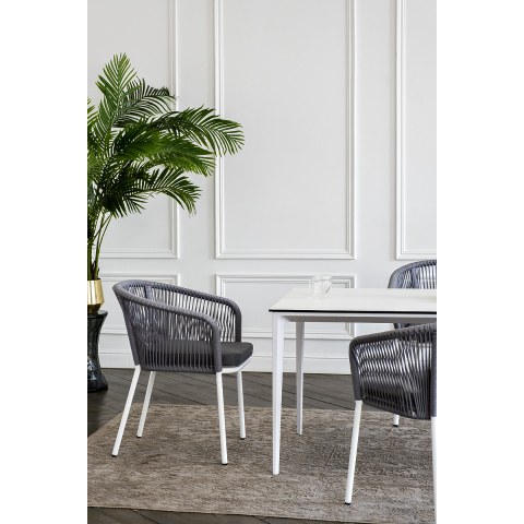 Обеденная группа Малага на 4 персоны со стульями "Марсель", каркас белый, роуп светло-серый