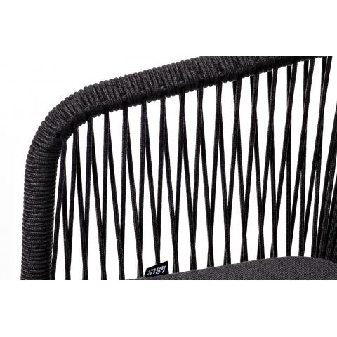 Стул Марсель плетеный из роупа, каркас алюминий темно-серый (RAL7024) муар, роуп темно-серый круглый, ткань темно-серая 027