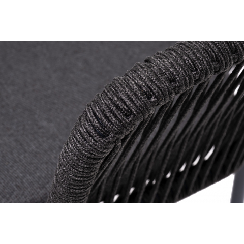 Стул Марсель плетеный из роупа, каркас алюминий темно-серый (RAL7024) муар, роуп темно-серый круглый, ткань темно-серая 027