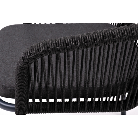 Стул Марсель плетеный из роупа, каркас алюминий темно-серый (RAL7024) муар, роуп темно-серый круглый, ткань темно-серая 027