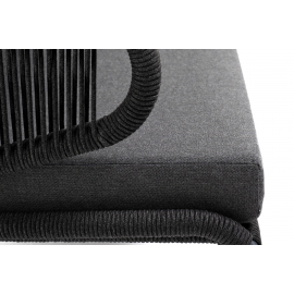 Диван Милан 2-местный плетеный из роупа, каркас алюминий темно-серый (RAL7024) муар, роуп темно-серый круглый, ткань темно-серая 027