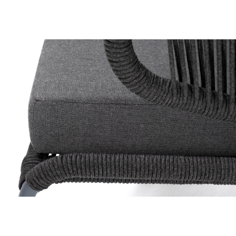 Диван Милан 2-местный плетеный из роупа, каркас алюминий темно-серый (RAL7024) муар, роуп темно-серый круглый, ткань темно-серая 027