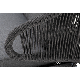 Диван Милан 2-местный плетеный из роупа, каркас алюминий темно-серый (RAL7024) муар, роуп темно-серый круглый, ткань темно-серая 027