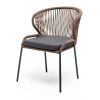 Стул Милан плетеный из роупа, каркас алюминий серый (RAL7022) муар, роуп коричневый круглый, ткань темно-серая 027