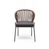 Стул Милан плетеный из роупа, каркас алюминий серый (RAL7022) муар, роуп коричневый круглый, ткань темно-серая 027