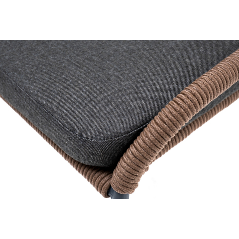 Стул Милан плетеный из роупа, каркас алюминий серый (RAL7022) муар, роуп коричневый круглый, ткань темно-серая 027