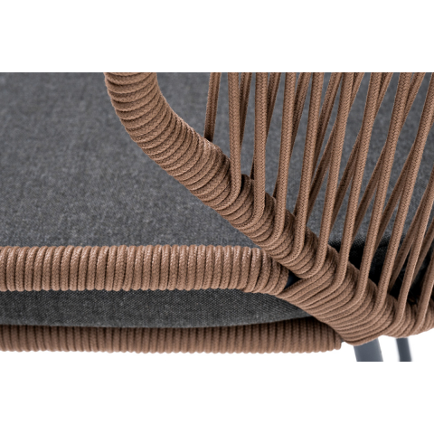 Стул Милан плетеный из роупа, каркас алюминий серый (RAL7022) муар, роуп коричневый круглый, ткань темно-серая 027