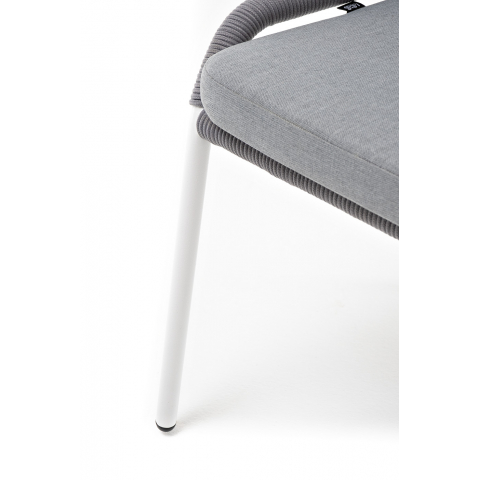 Стул Милан плетеный из роупа, каркас алюминий белый муар, роуп светло-серый круглый, ткань светло-серая