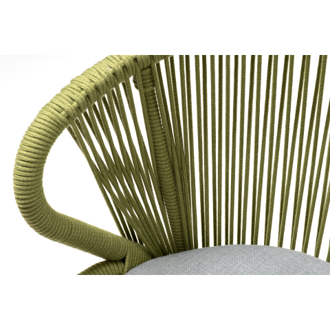 Стул Милан плетеный из роупа, каркас алюминий светло-серый (RAL7035) муар, роуп салатовый меланж круглый, ткань светло-серая