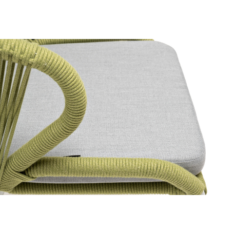 Стул Милан плетеный из роупа, каркас алюминий светло-серый (RAL7035) муар, роуп салатовый меланж круглый, ткань светло-серая