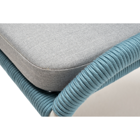 Плетенный стул Милан из роупа, каркас алюминий светло-серый (RAL7035) шагрень, роуп бирюзовый круглый, ткань светло-серая