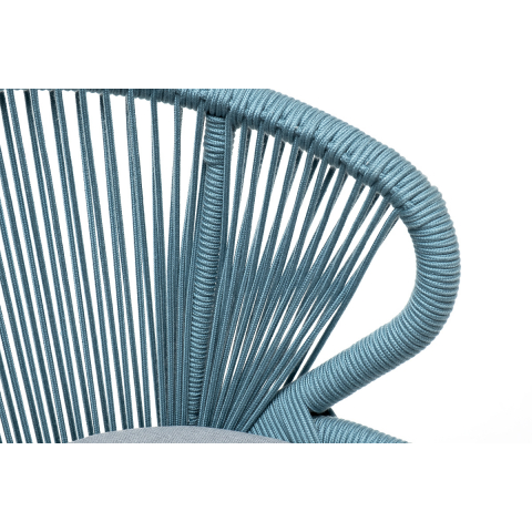 Плетенный стул Милан из роупа, каркас алюминий светло-серый (RAL7035) шагрень, роуп бирюзовый круглый, ткань светло-серая