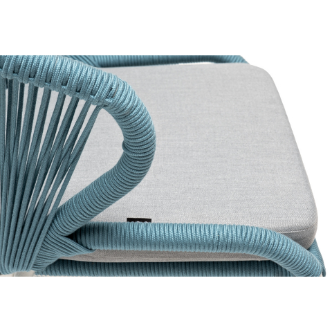 Плетенный стул Милан из роупа, каркас алюминий светло-серый (RAL7035) шагрень, роуп бирюзовый круглый, ткань светло-серая