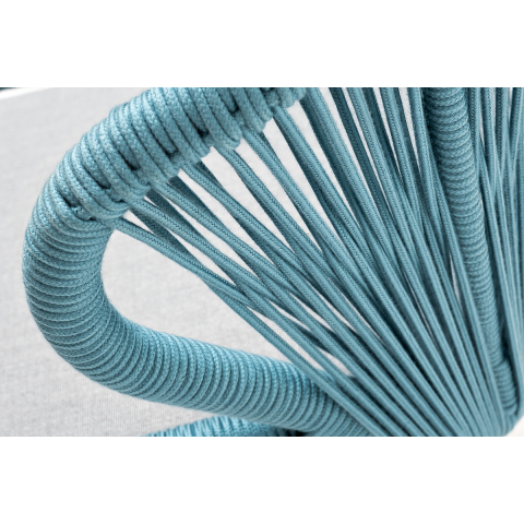 Плетенный стул Милан из роупа, каркас алюминий светло-серый (RAL7035) шагрень, роуп бирюзовый круглый, ткань светло-серая