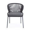 Стул Милан плетение из роупа, каркас алюминий темно-серый (RAL7024) муар, роуп темно-серый круглый, ткань темно-серая 027