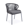 Стул Милан плетение из роупа, каркас алюминий темно-серый (RAL7024) муар, роуп темно-серый круглый, ткань темно-серая 027