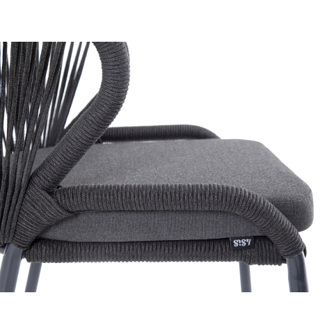 Стул Милан плетение из роупа, каркас алюминий темно-серый (RAL7024) муар, роуп темно-серый круглый, ткань темно-серая 027