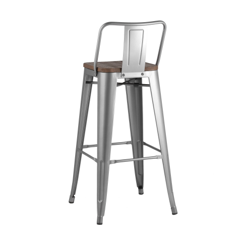 Стул барный TOLIX WOOD со спинкой серебристый матовый