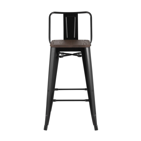 Стул полубарный TOLIX WOOD со спинкой черный глянцевый