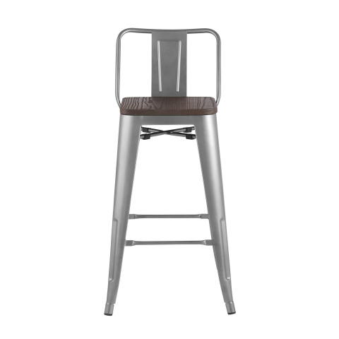Стул полубарный TOLIX WOOD со спинкой серебристый матовый