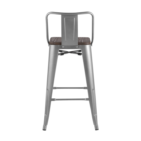 Стул полубарный TOLIX WOOD со спинкой серебристый матовый