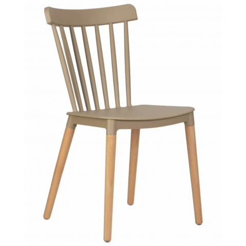 Пластиковый стул Theo бежевый ножки деревянные цвет бук