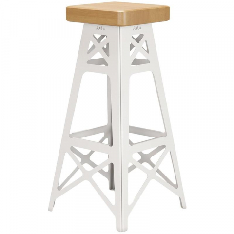 Барный стул ARTU BS1 на металлическом каркасе, сиденье деревянное