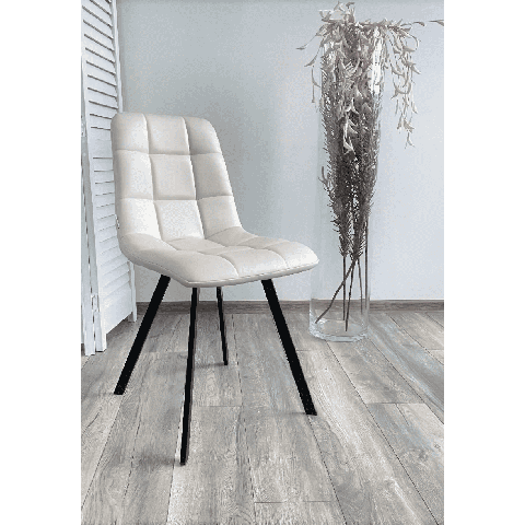 Стул CHILLI SQUARE HK017-01 экокожа светло-бежевая / черный каркас