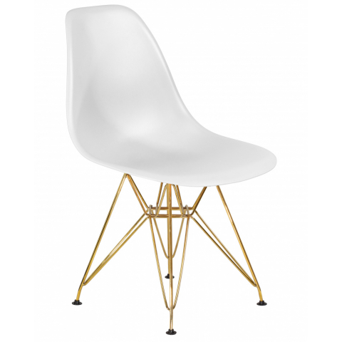 Стул обеденный Eames DSR, цвет сиденья белый (W-02), цвет основания золото