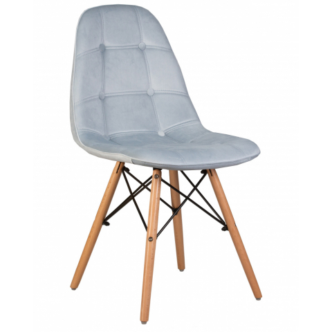 Стул обеденный Eames Soft цвет сиденья пудрово-голубой велюр (HLR-15), цвет основания светлый бук