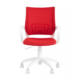 Кресло офисное Topchairs ST-BASIC-W спинка белая сетка сиденье красная ткань крестовина белый пластик