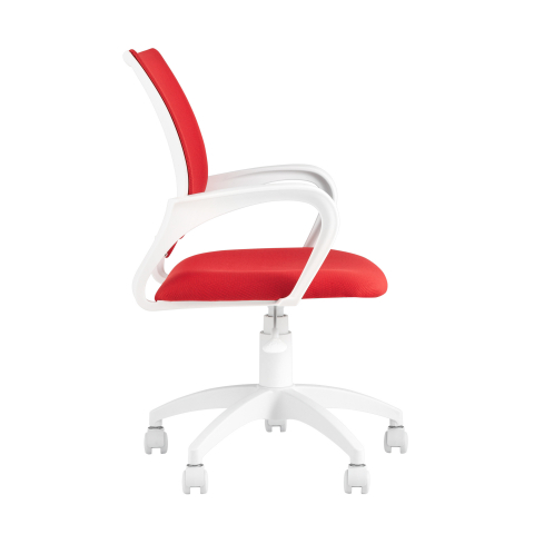 Кресло офисное Topchairs ST-BASIC-W спинка белая сетка сиденье красная ткань крестовина белый пластик