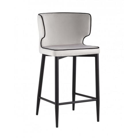 Стул полубарный Матео с кантом велюр светло-серый ножки металл