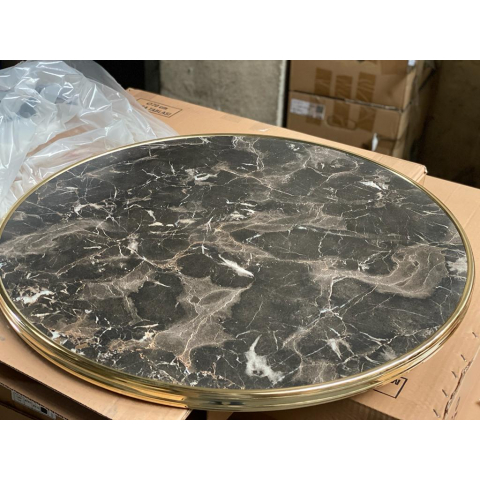 Стол Paris W d=700 мм цвет мраморный караджабей / латунь кромка из металла