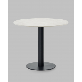 Стол круглый Фризбин D90, столешница МДФ ледяной камень, основание металл черный