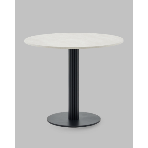 Стол круглый Фризбин D90, столешница МДФ ледяной камень, основание металл черный