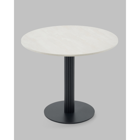 Стол круглый Фризбин D90, столешница МДФ ледяной камень, основание металл черный