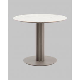 Стол круглый Терралино D90 верх керамика белый матовый, основание металл латте
