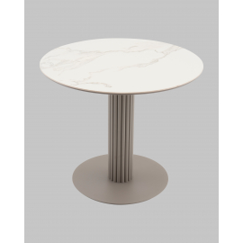 Стол круглый Терралино D90 верх керамика белый матовый, основание металл латте