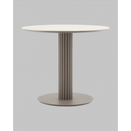 Стол круглый Терралино D90 верх керамика белый матовый, основание металл латте