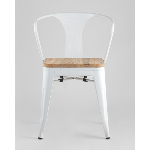 Стул Tolix ARM WOOD с подлокотниками белый