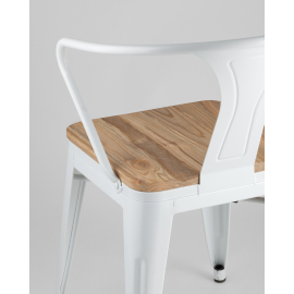 Стул Tolix ARM WOOD с подлокотниками белый